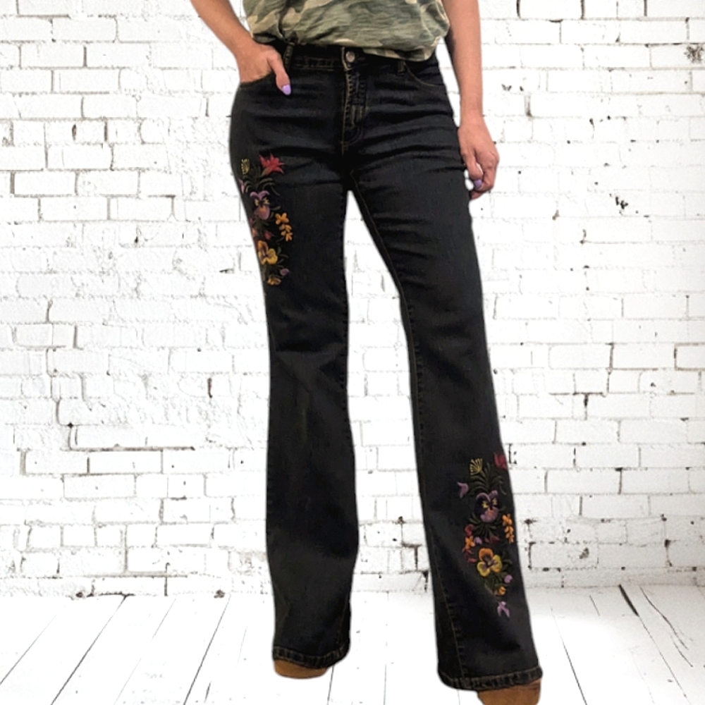 WATER DROP Embroidered Flared Jeans ~ NWOT